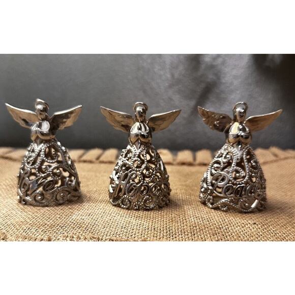 Lenox Metal Silver Tone Angels of HOPE LOVE PEACE Ornament 3" Beautiful 3-Piece - Picture 1 of 8